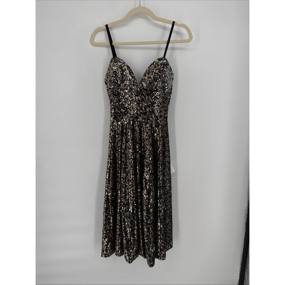 New Dress the Population Size XXS Black Gold Leopard Mimi Sequin Cocktail Dress - Picture 3 of 7